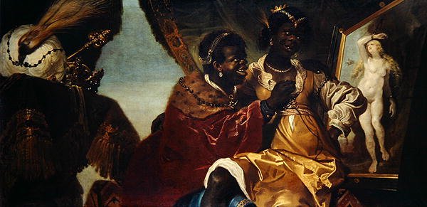 Hydaspes und Persina vor einem Gemälde von Andromeda von Karel van III Mander