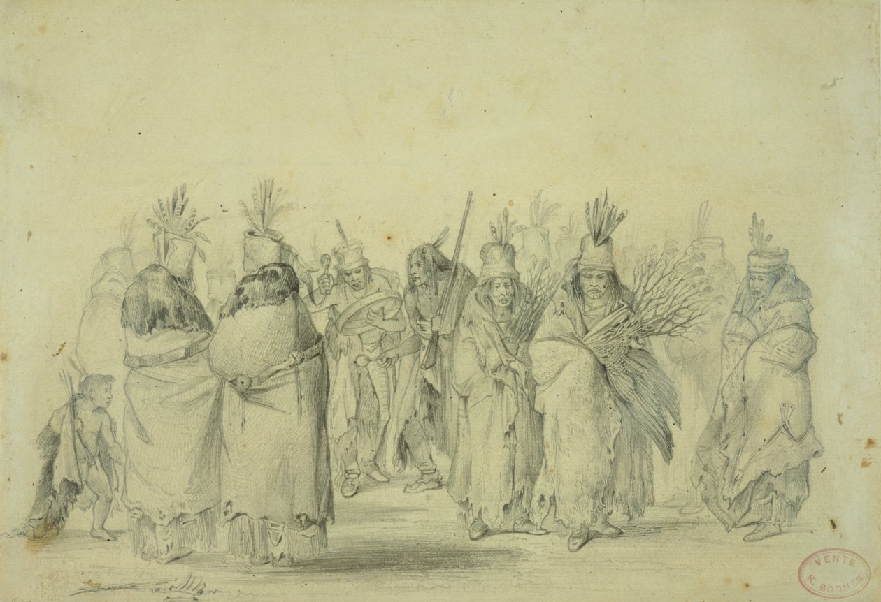 Tanz der Mandan-Frauen, ca. 1833-43 (Bleistift, Feder und Aquarell auf Papier) von Karl Bodmer