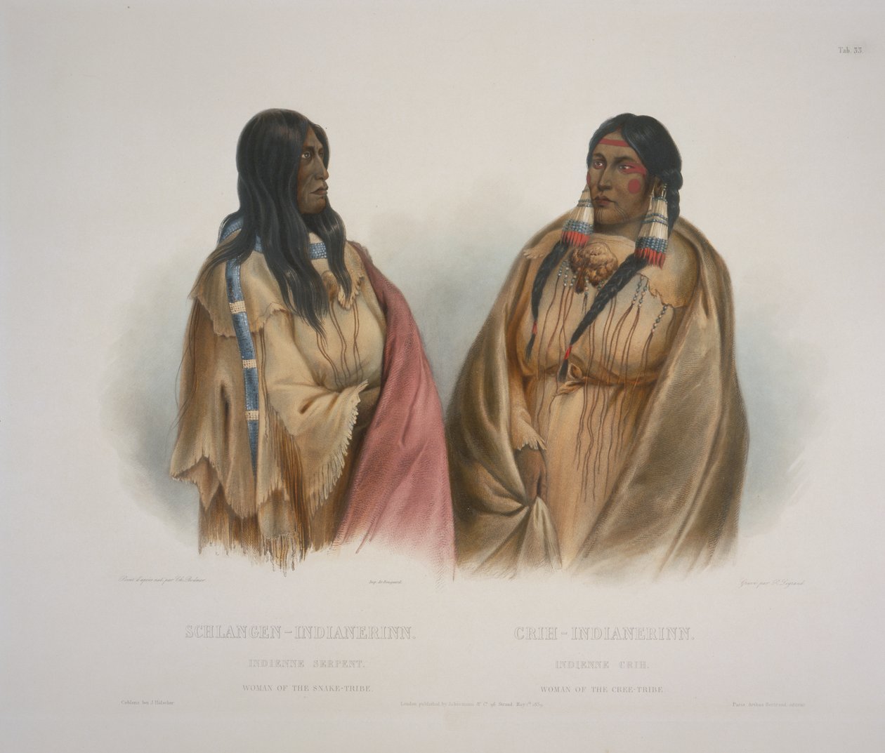 Frau des Schlangenstammes, Frau des Cree-Stammes von Karl Bodmer