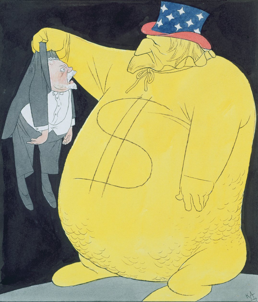Onkel Sam als Sack voller Dollar mit Poincaré von Karl Arnold