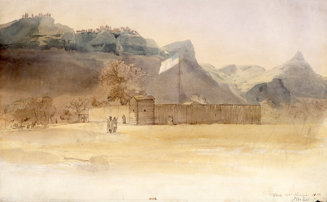 Fort McKenzie an der Mündung des Marias River von Karl Bodmer
