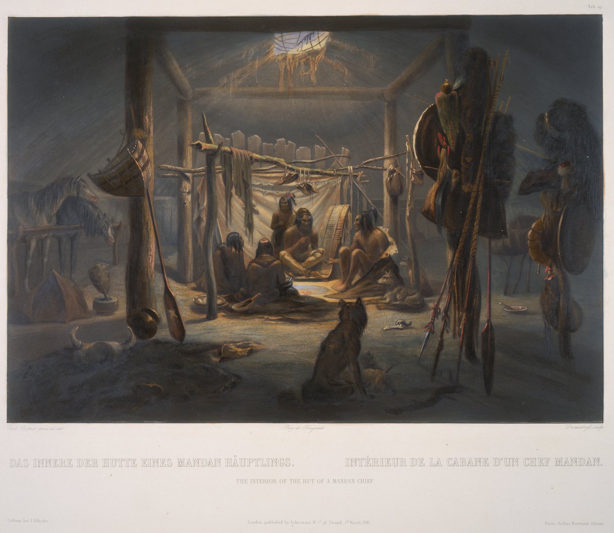 Das Innere der Hütte eines Mandan-Häuptlings von Karl Bodmer