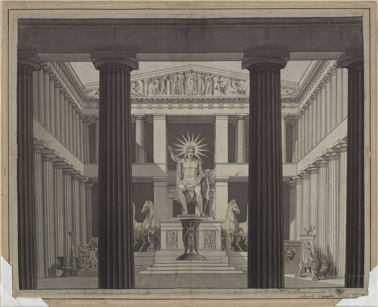 Alceste. Oper von Christoph Willibald Gluck. Entwurf zur 2. Dekoration. Inneres des Apollon-Tempels von Karl Friedrich Schinkel