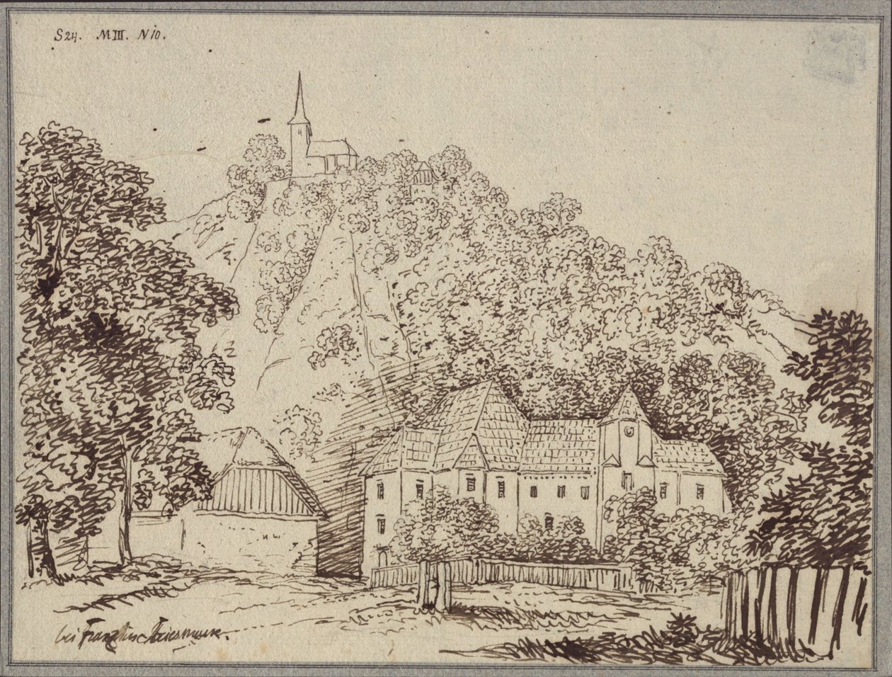 Bei Franz in Steiermark / Ansicht des Pfarrhofes Franz westlich von Cilli (Celje) von Karl Friedrich Schinkel