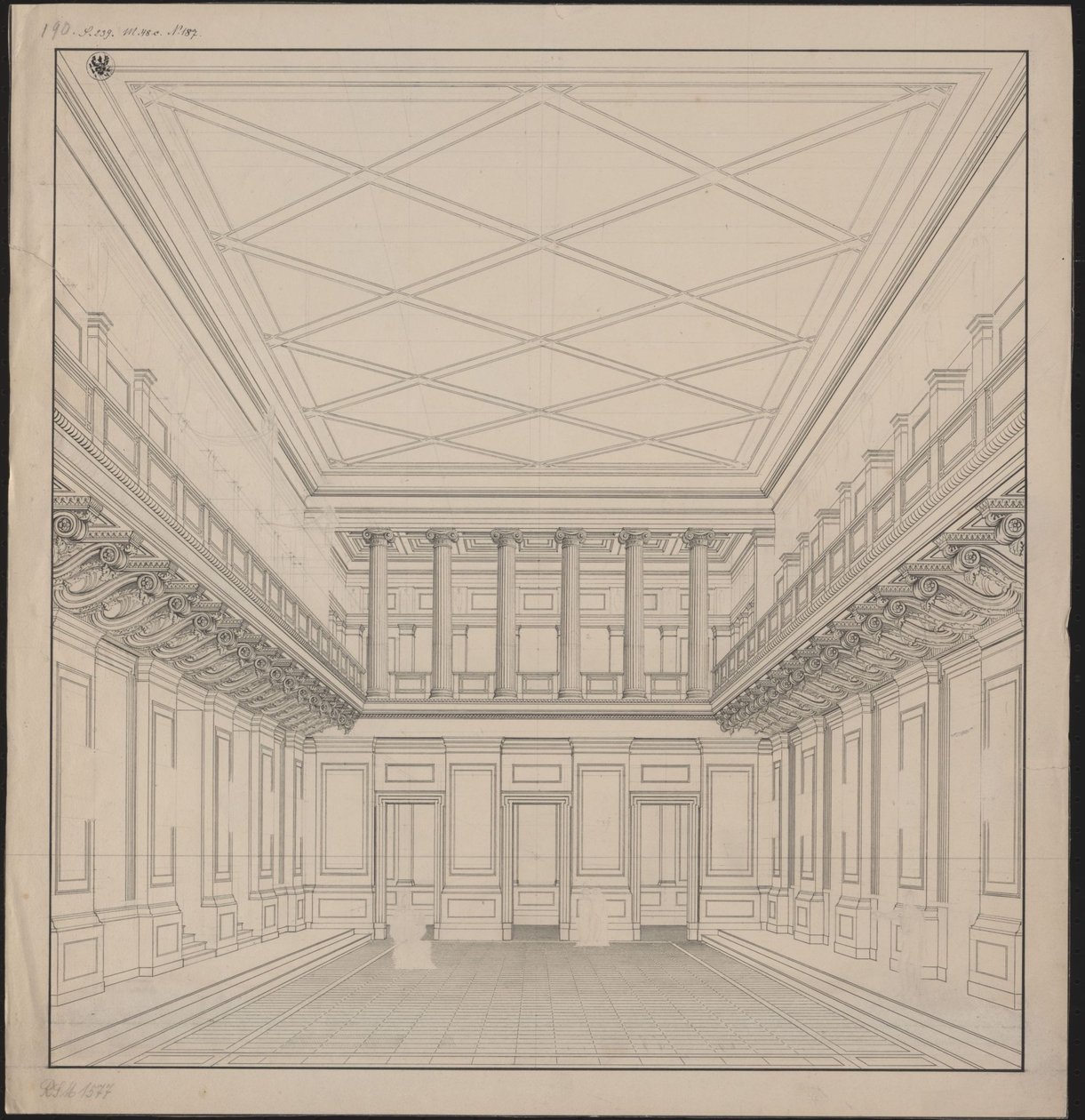 Berlin. Schauspielhaus auf dem Gendarmenmarkt, Konzertsaal. Ansicht von Karl Friedrich Schinkel