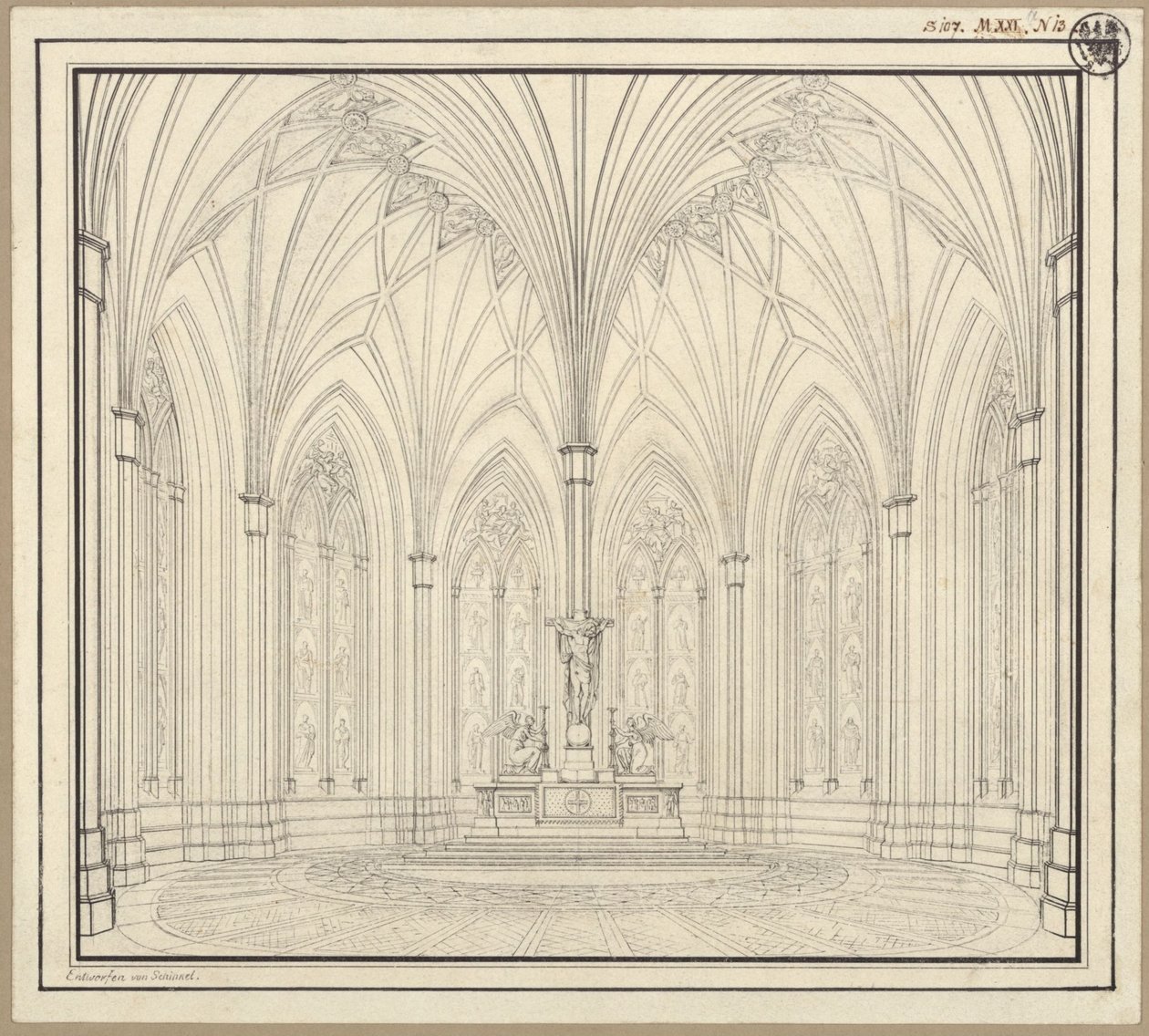 Berlin, Spittelmarkt. Entwurf zur Gertraudenkirche. Innenansicht des Chores von Karl Friedrich Schinkel