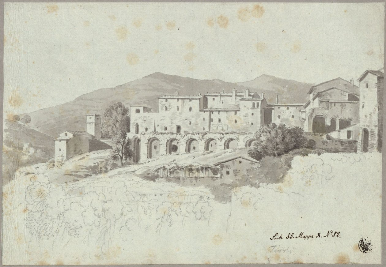 Blick auf den nachantik überbauten Kryptoportikus an der Piazza Domenico Tani in Tivoli von Karl Friedrich Schinkel