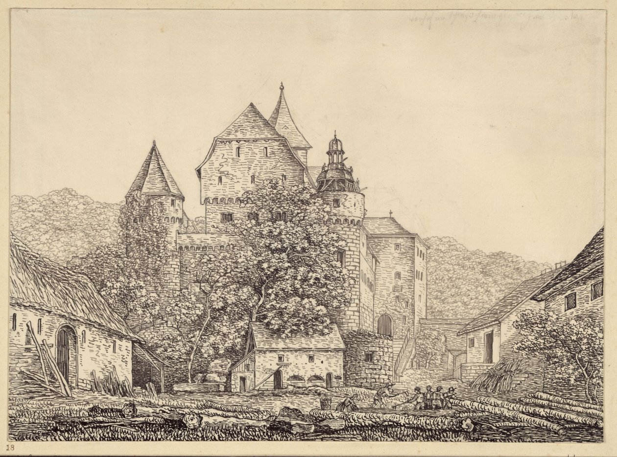 Burgartige Gebäudekomplex in Berglandschaft von Karl Friedrich Schinkel