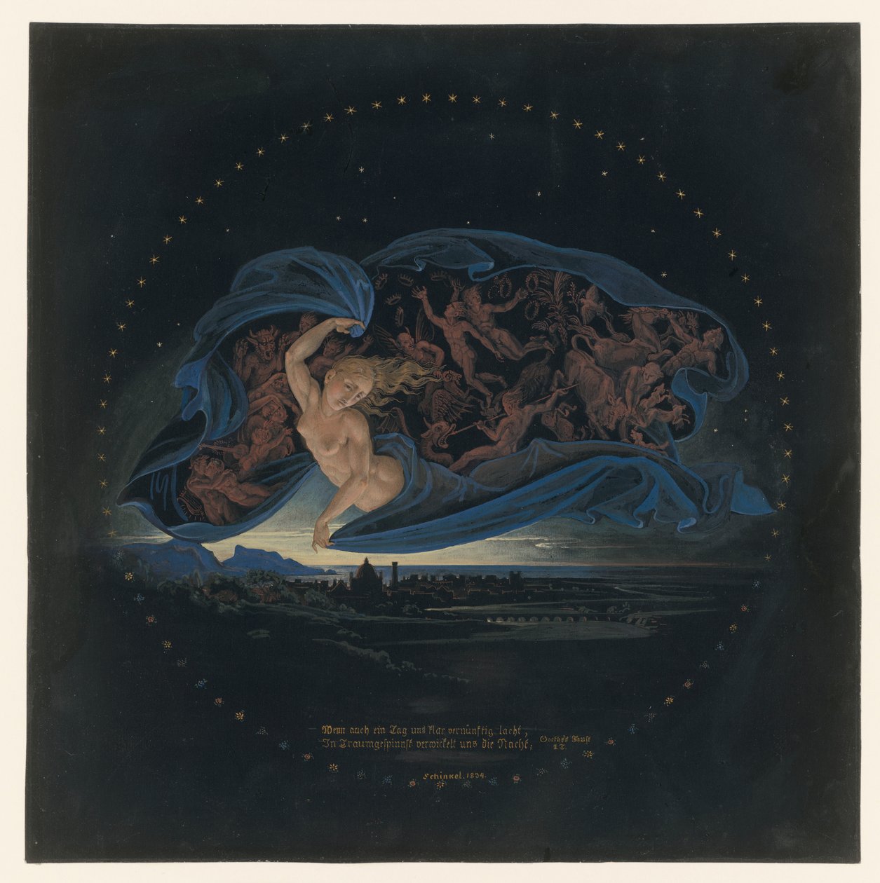 Die Nacht zieht über den Golf von Neapel von Karl Friedrich Schinkel