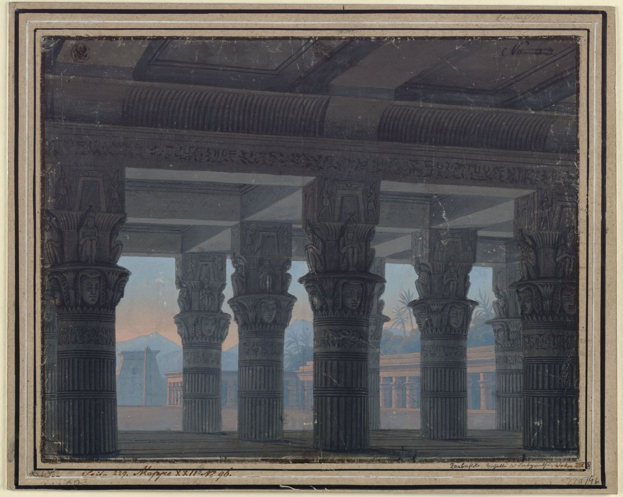 Die Zauberflöte. Oper von Wolfgang Amadeus Mozart. Entwurf zur 8. Dekoration. Vorhalle des Labyrinths von Karl Friedrich Schinkel