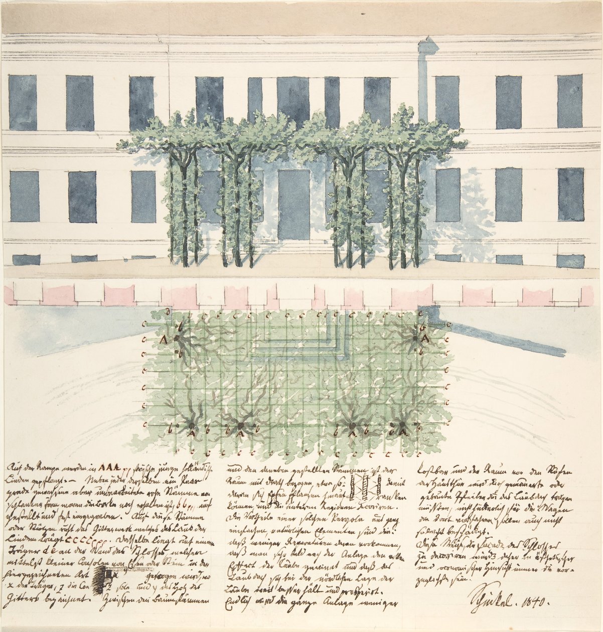 Aufriss und Plan der Fassade eines Gebäudes, 1840 von Karl Friedrich Schinkel