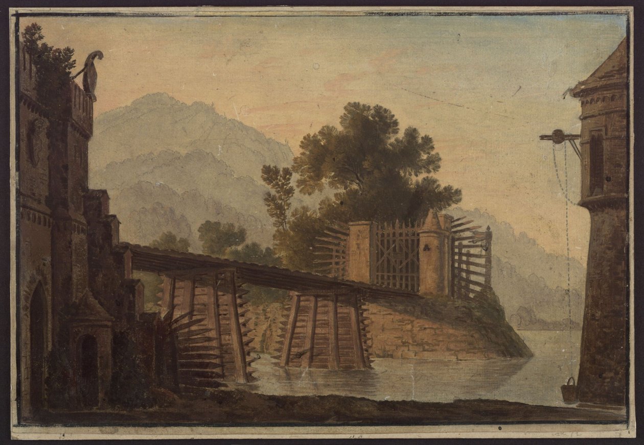 Faniska. Oper von Luigi Cherubini. Entwurf zur 3. Dekoration. Brücke über einen See von Karl Friedrich Schinkel