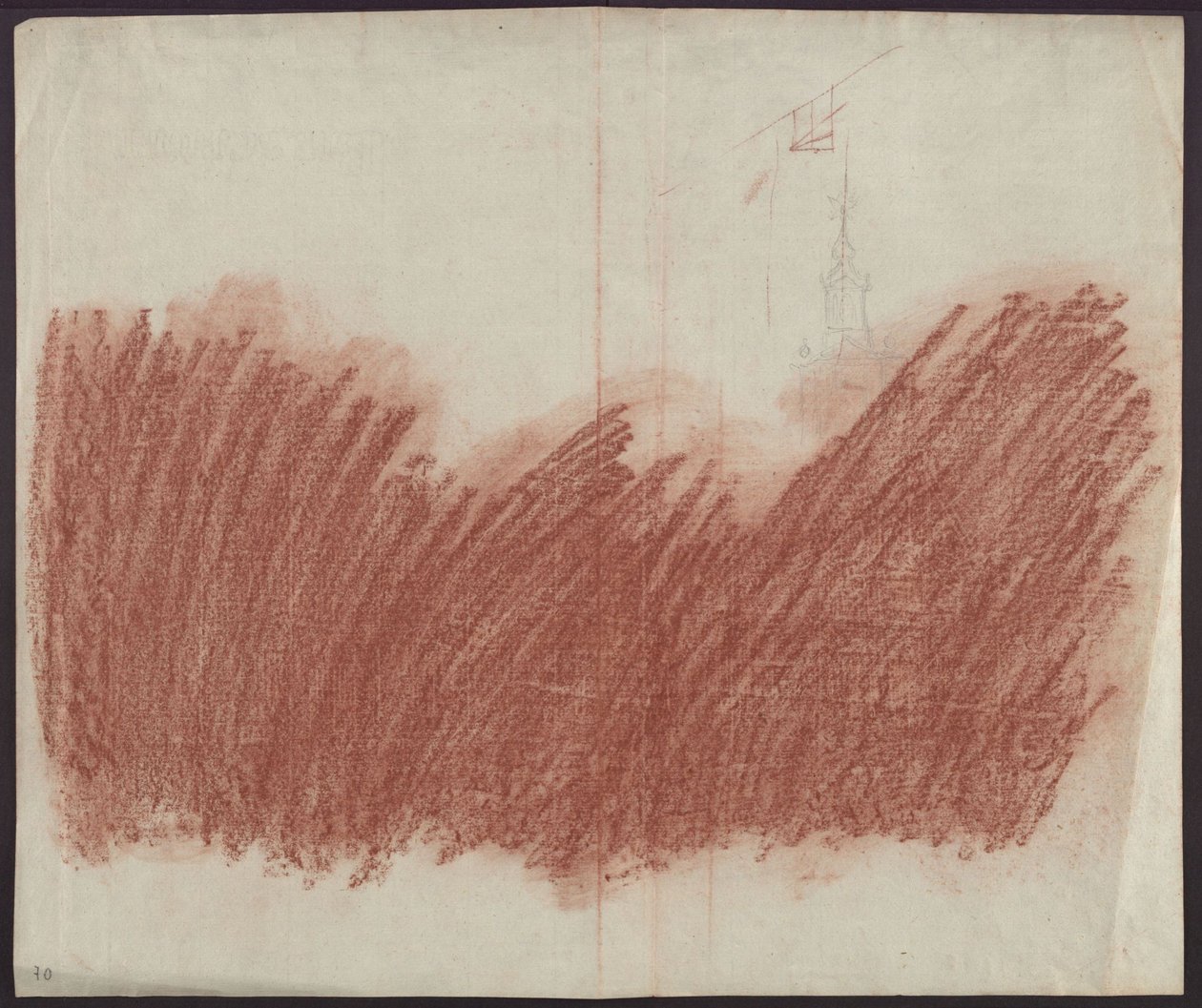 Flächiger Auftrag von Rötel zum Durchzeichnen der Darstellung auf recto von Karl Friedrich Schinkel