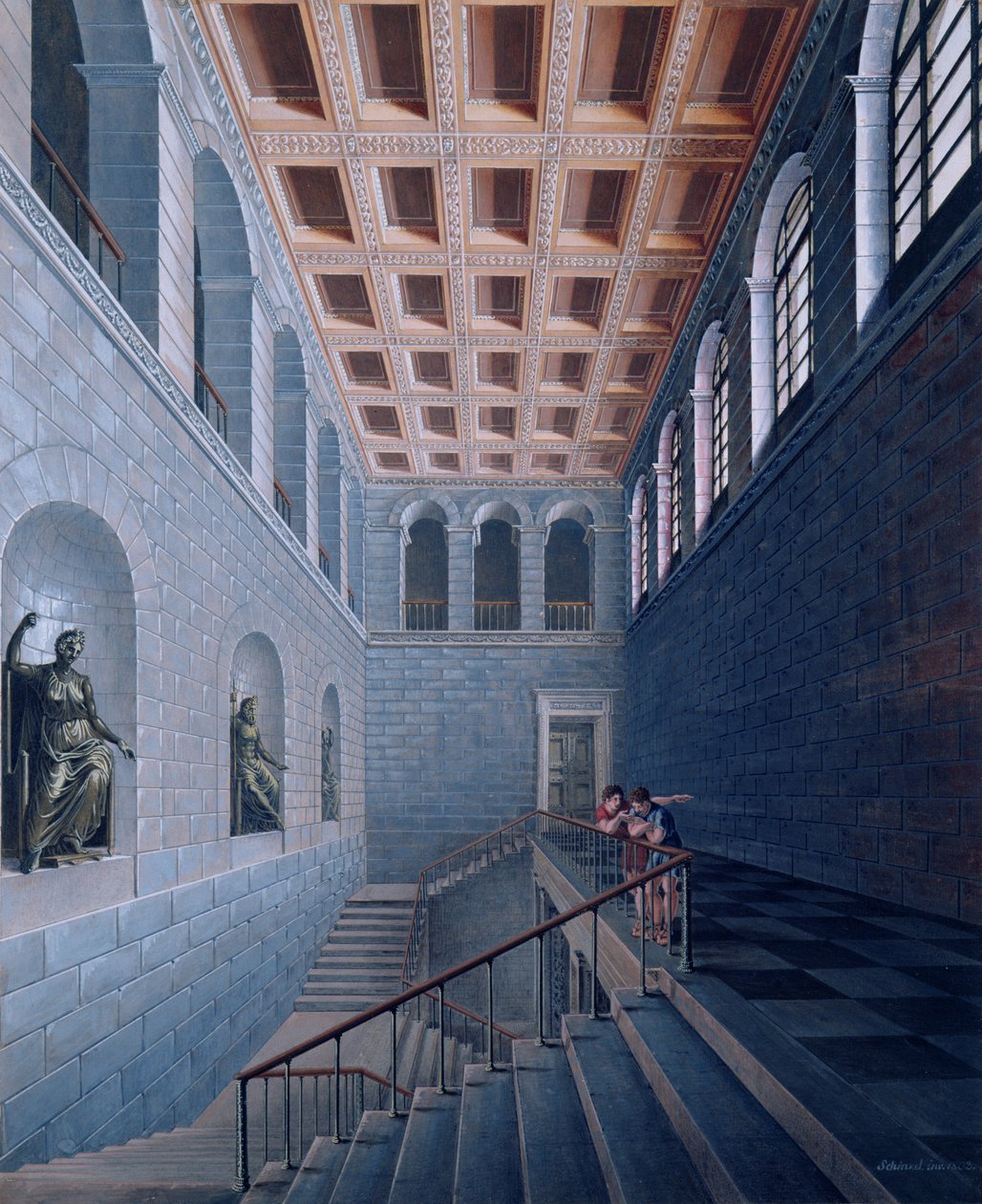 Innenansicht einer Treppe, Entwurf für ein Schloss in Köstritz, 1802-03 von Karl Friedrich Schinkel