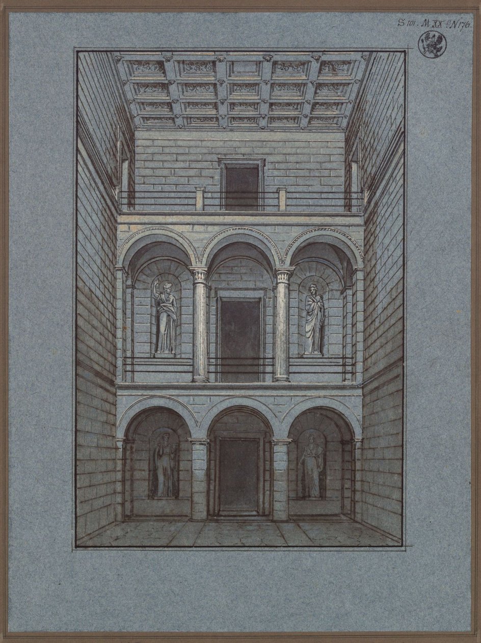 Köstritz. Schloss. Vestibül, Eingangsseite. Ansicht von Karl Friedrich Schinkel