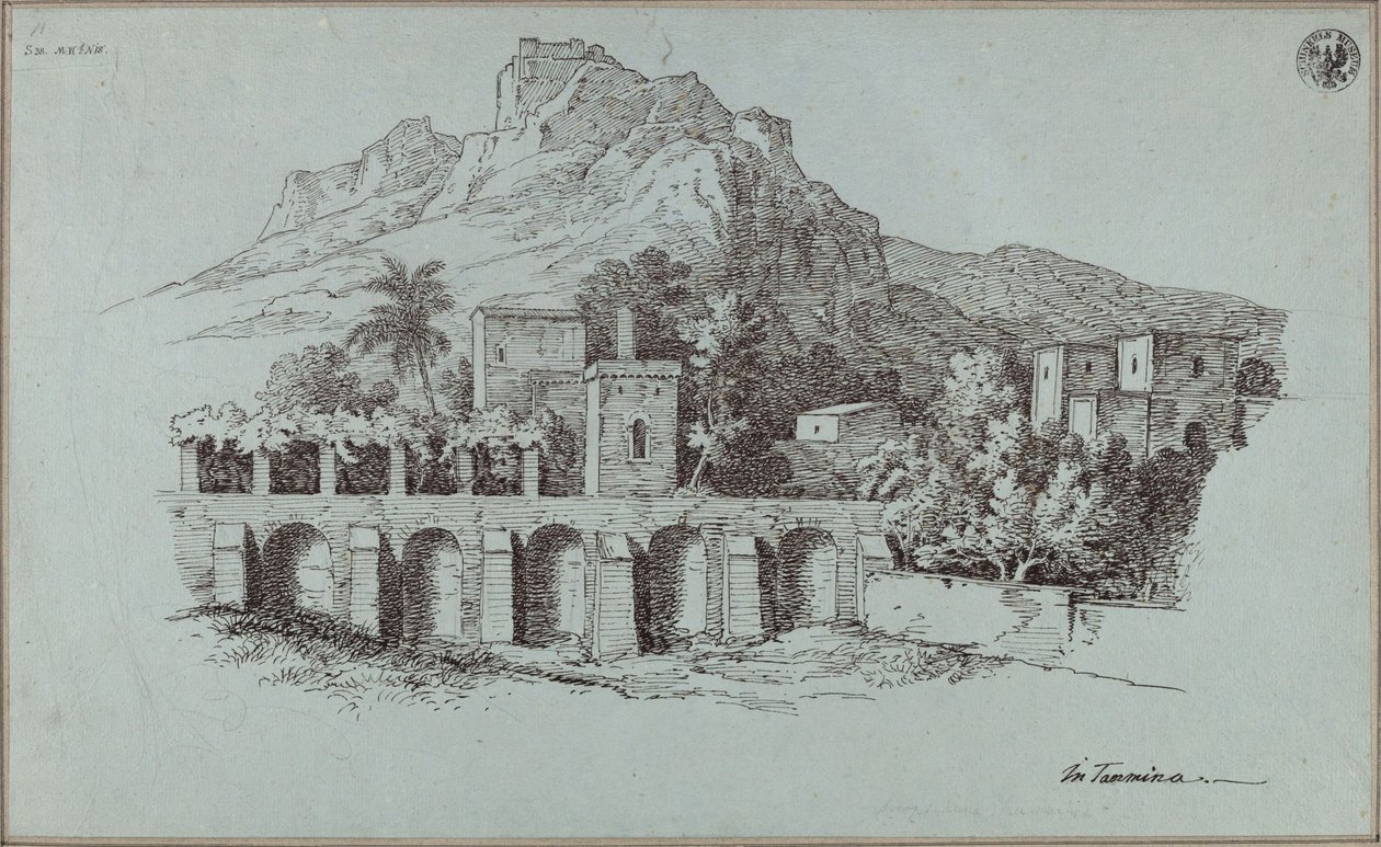Landschaft bei Taormina mit einer Stützmauer aus römischer Zeit von Karl Friedrich Schinkel