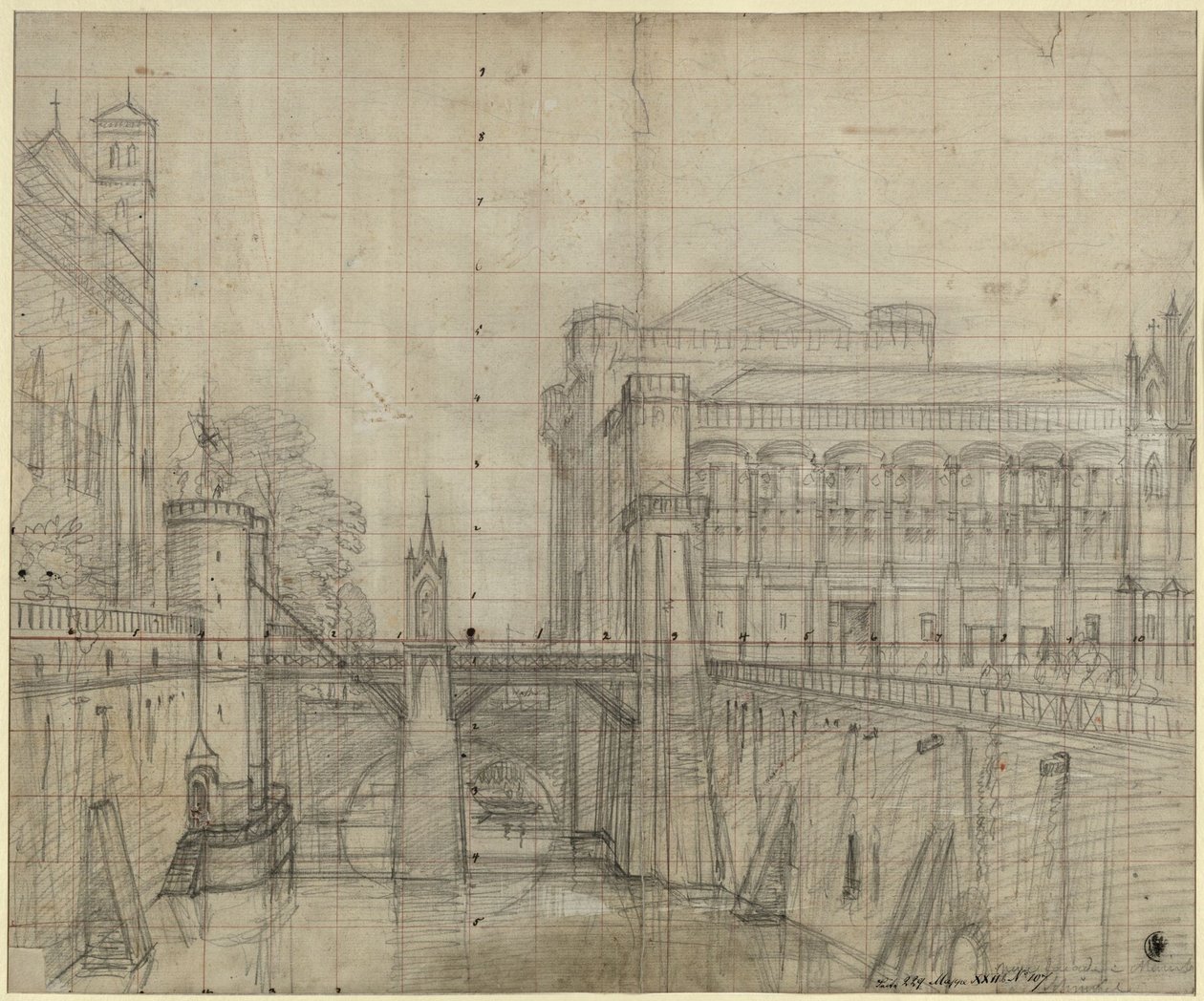 Malbork bei Danzig. Die Marienburg. Ansicht des Burggrabens und der Hoffassade des Hochmeisterschlosses von Karl Friedrich Schinkel