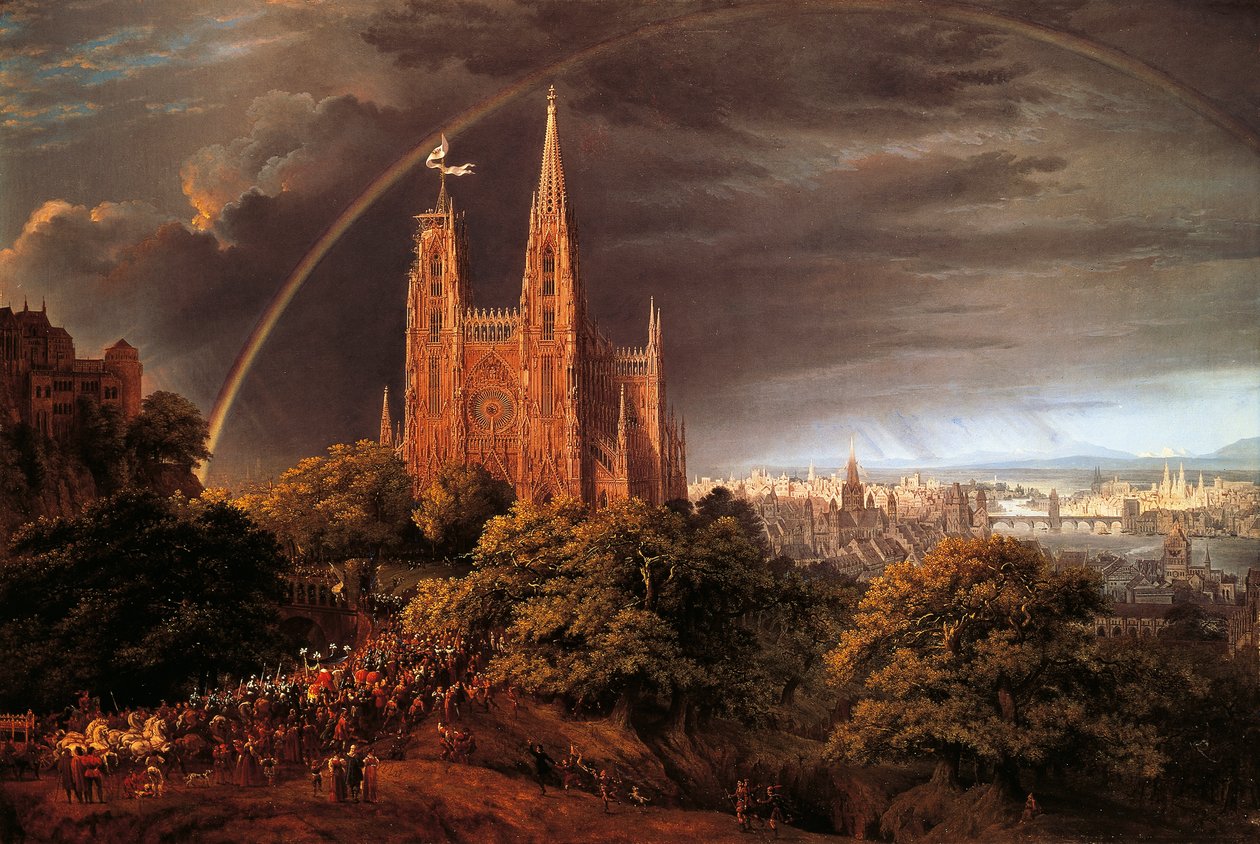 Mittelalterliche Stadt am Flussufer von Karl Friedrich Schinkel