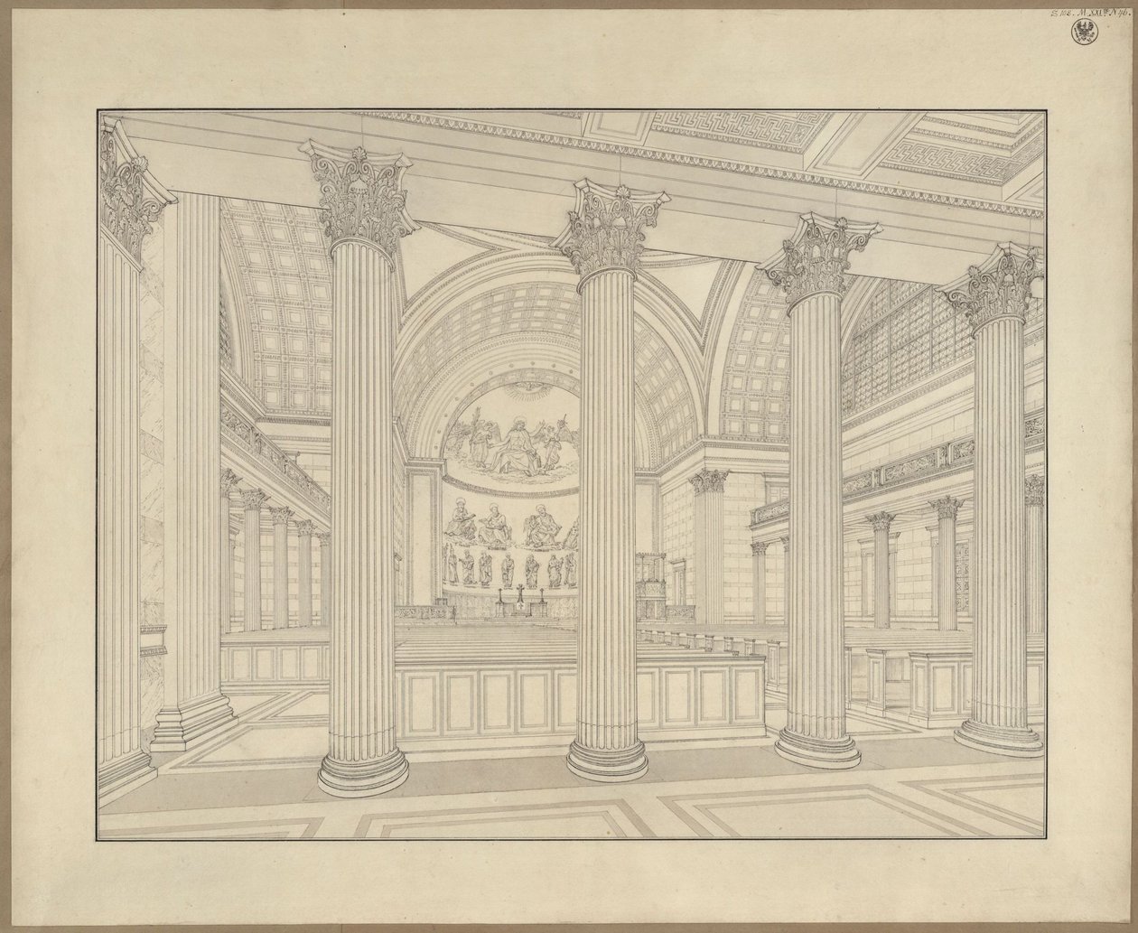 Potsdam. Nikolaikirche. Perspektivische Innenansicht des Ausführungsentwurfs von Karl Friedrich Schinkel
