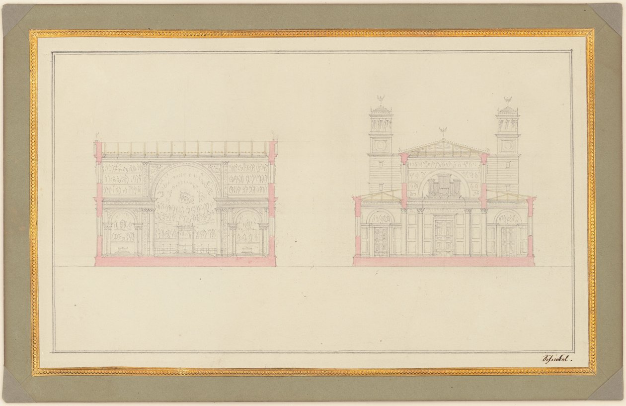 Abschnitt des Kreuzgangs und das Westende einer Kathedrale für Berlin von Karl Friedrich Schinkel