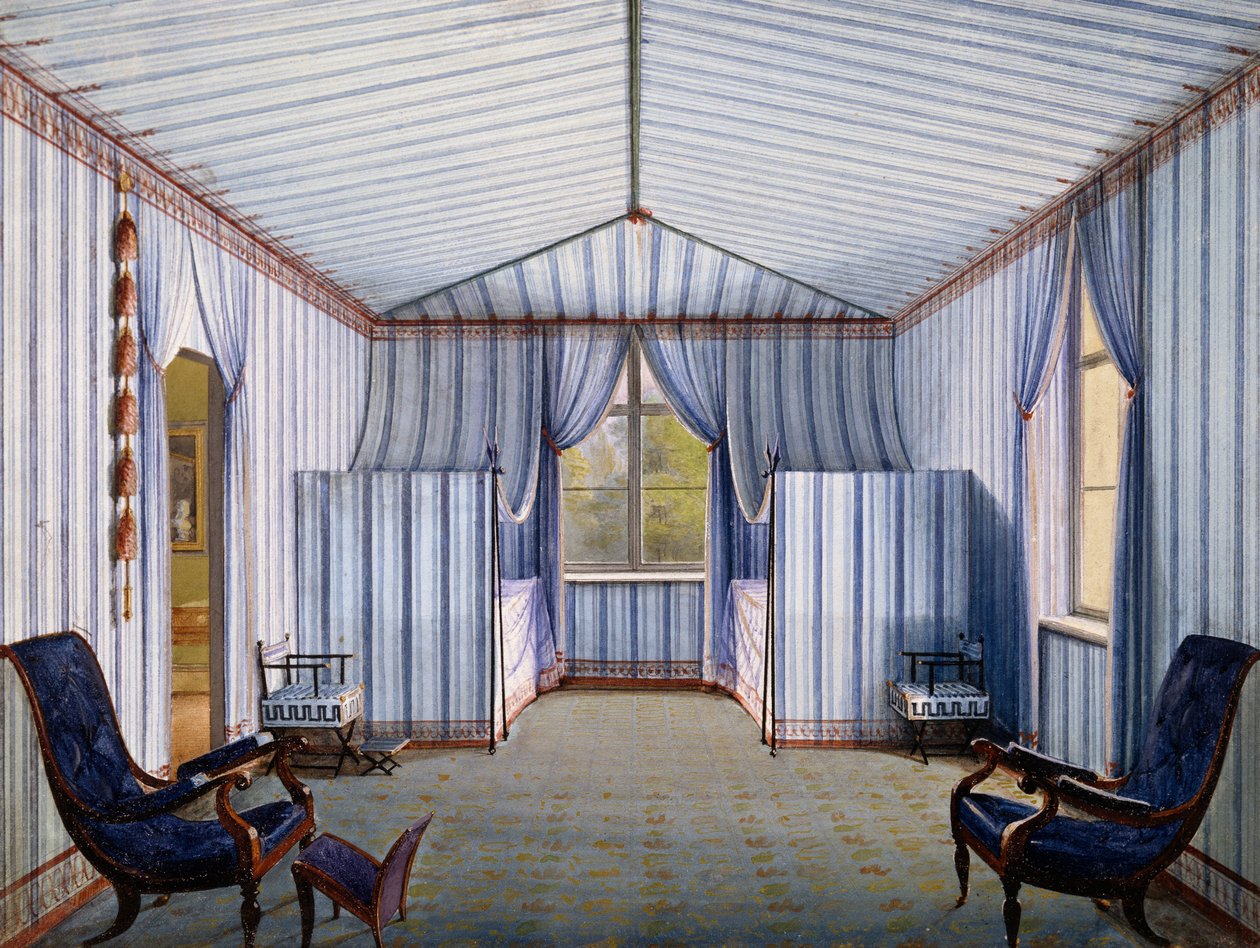 Zeltzimmer im Schloss Charlottenhof, nach 1830, Aquarell von Karl Friedrich Schinkel von Karl Friedrich Schinkel