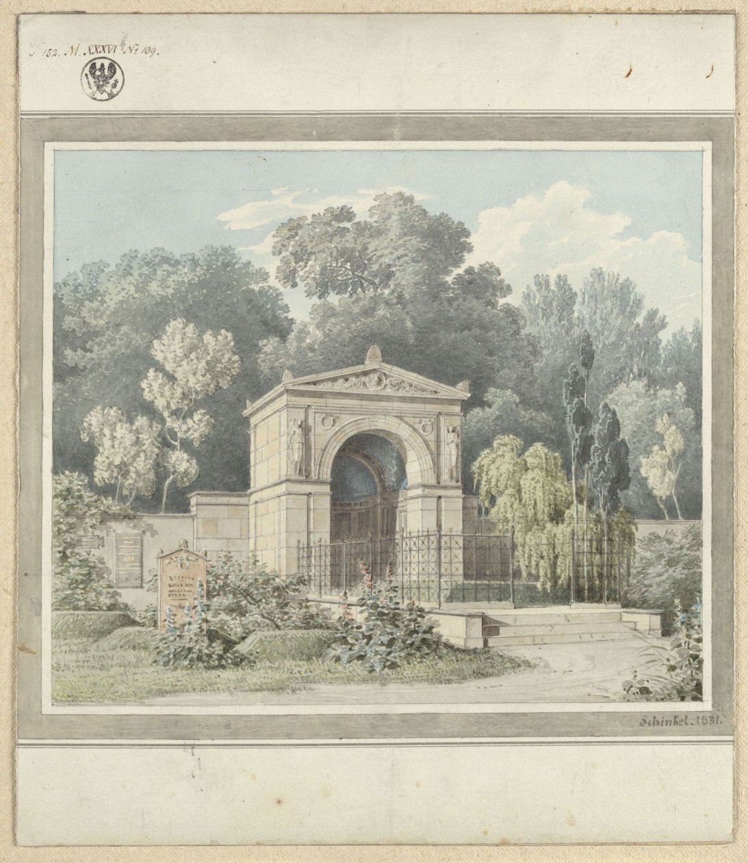 Zeitz. Entwurf zum Grabdenkmal für Johann Friedrich Delbrück. Ansicht von Karl Friedrich Schinkel