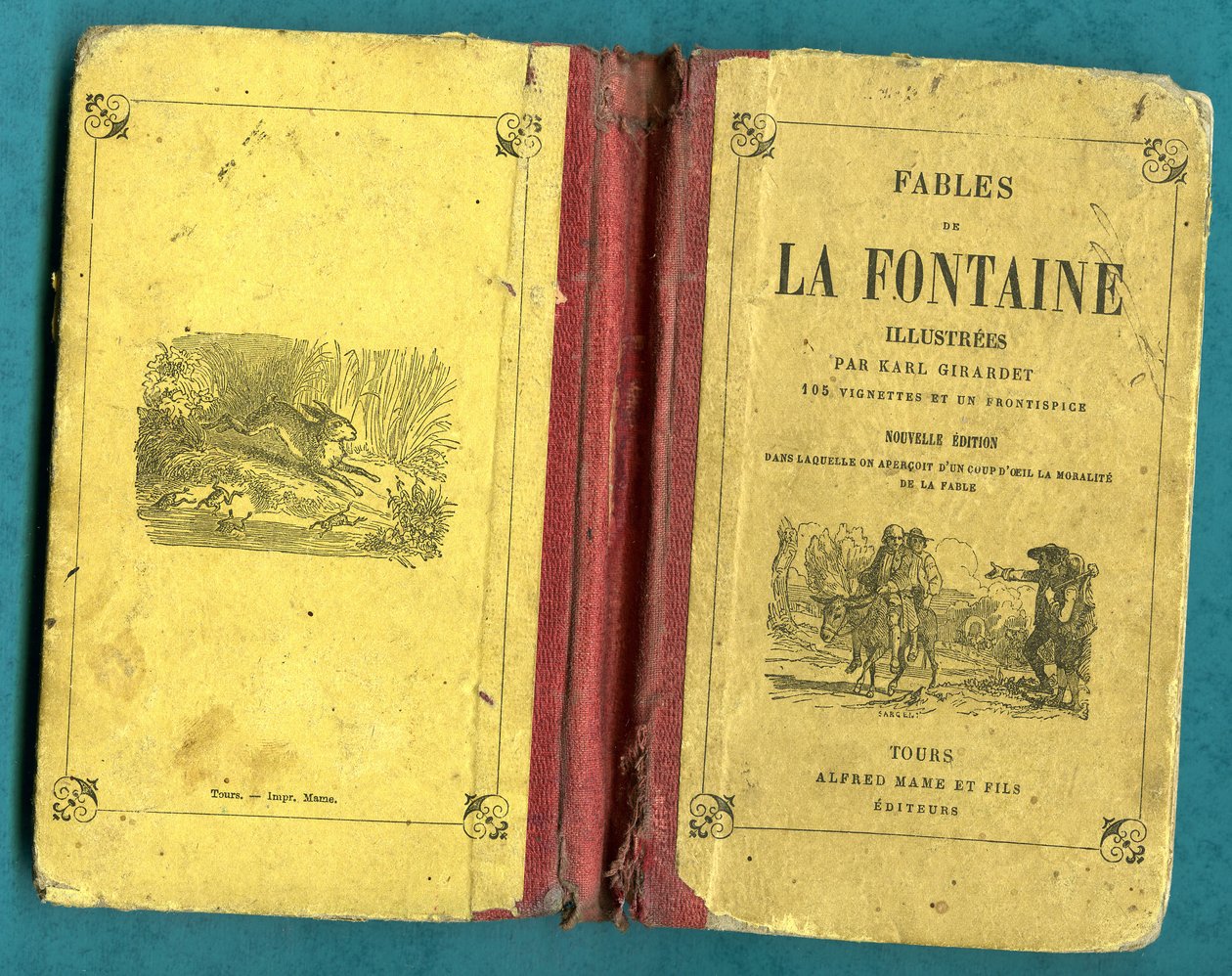 Buchcover der Fabeln von La Fontaine, illustriert von Karl Girardet, Mame in Tours von Karl Girardet