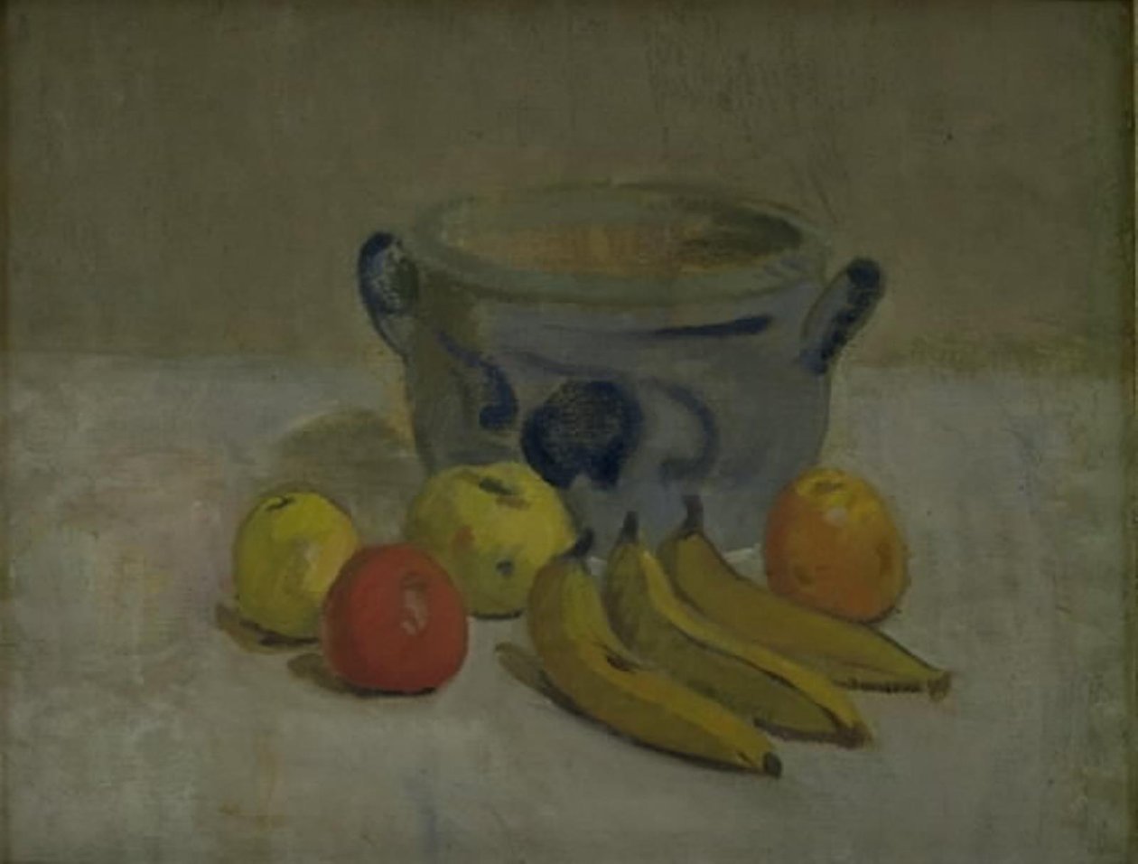 Stillleben mit grauem Krug, Äpfeln und Bananen von Karl Isakson