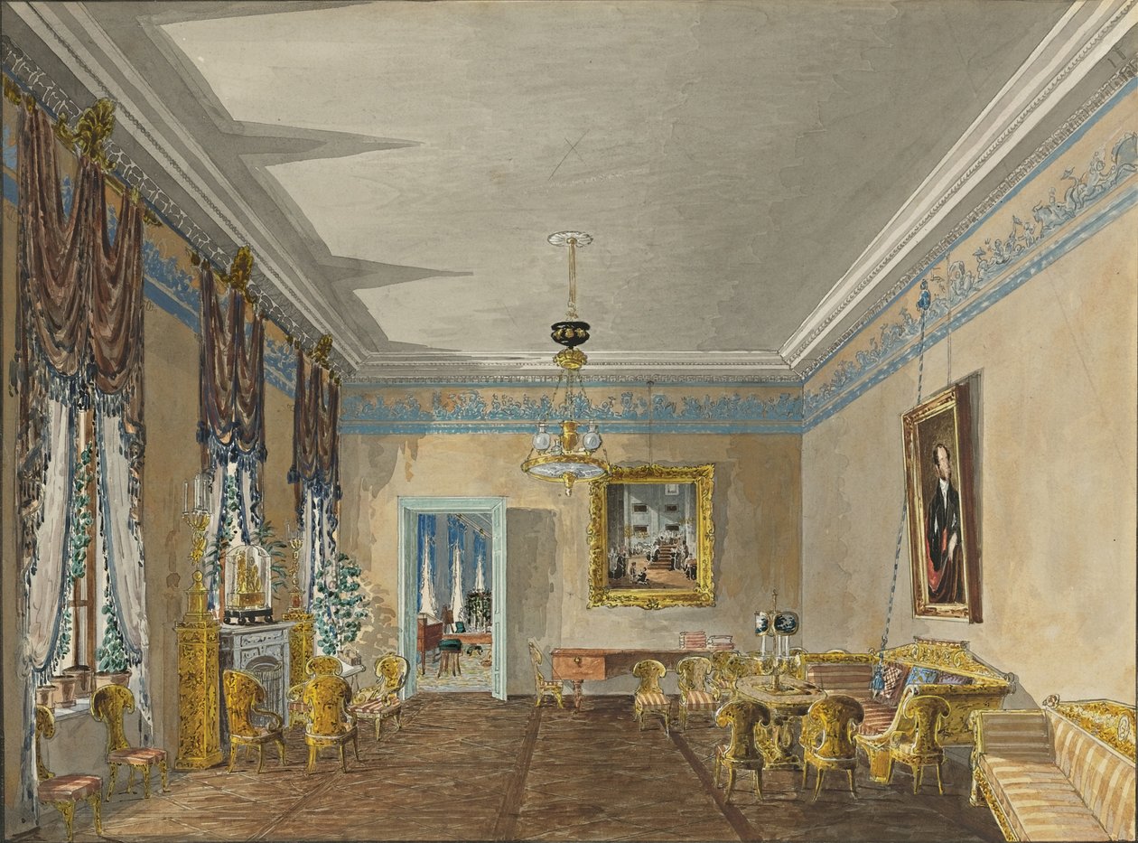 Salon im Haus von Prinzessin Anna Gagarina in Petersburg, 1799 von Karl Ivanovich Kolmann