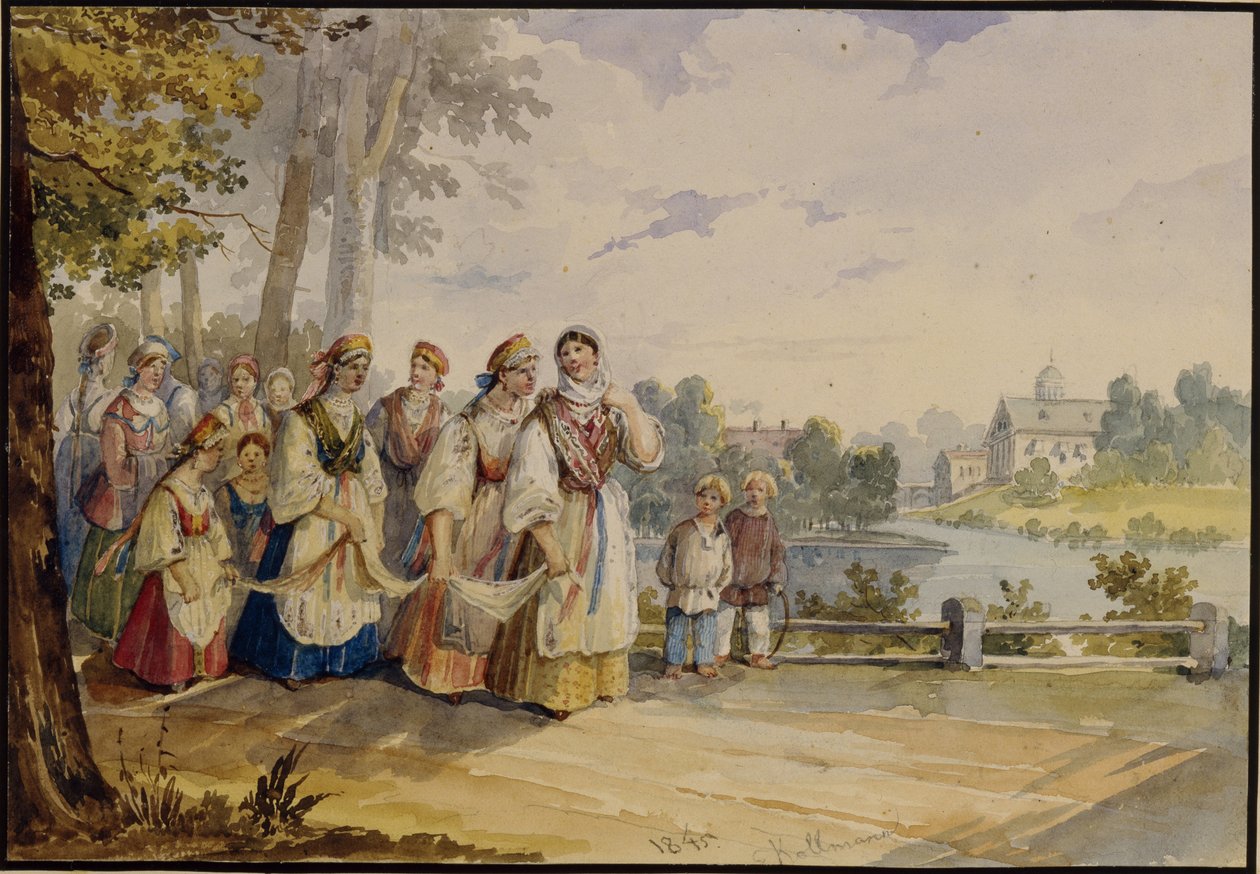 Russische Bauernmädchen mit Festtagskleid, 1845 von Karl Ivanovich Kolmann