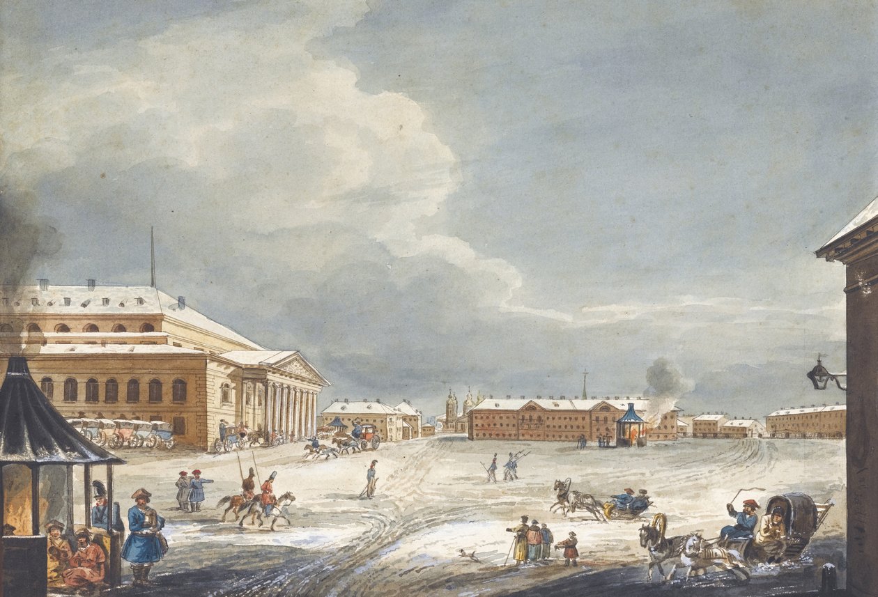 Ansicht des kaiserlichen Bolshoi Kamenny Theaters in Sankt Petersburg von Karl Ivanovich Kolmann