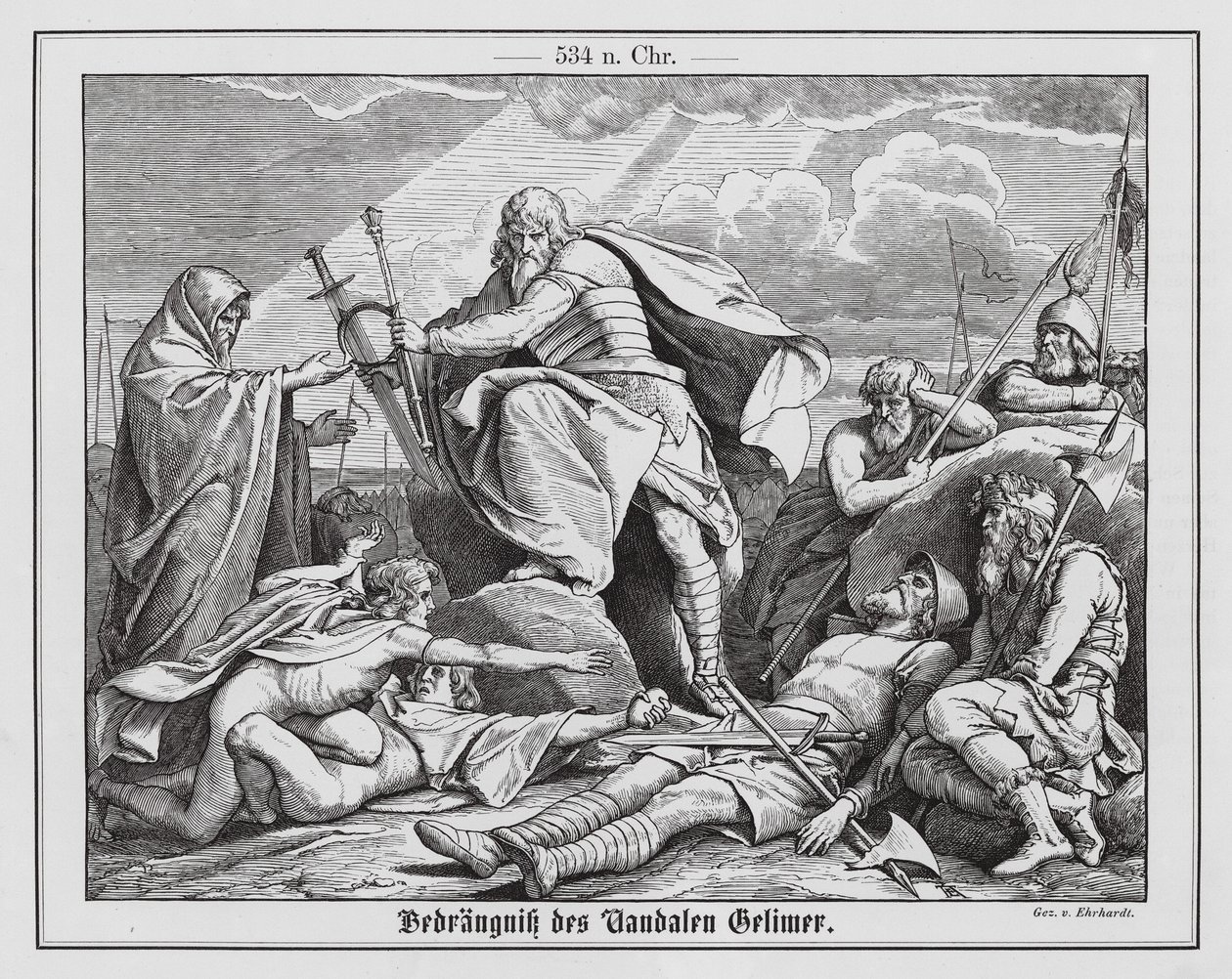 Untergang von Gelimer, letzter König der Vandalen, 534 (Gravur) von Karl Ludwig Adolf Ehrhardt