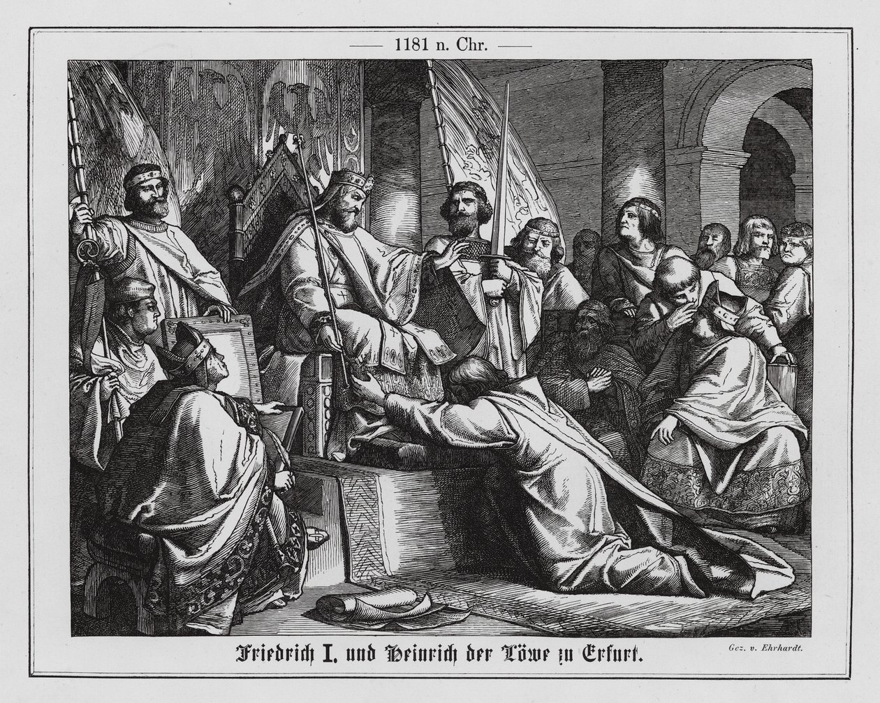 Der Heilige Römische Kaiser Friedrich I. und Heinrich der Löwe, Herzog von Sachsen, in Erfurt von Karl Ludwig Adolf Ehrhardt