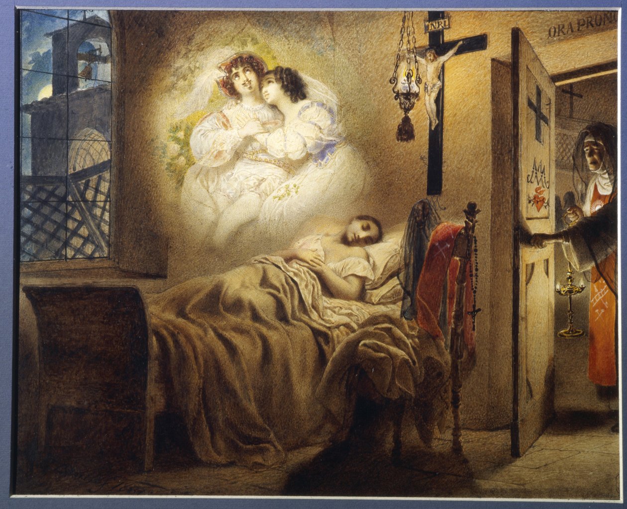 Der Alptraum einer Nonne. Eine junge Nonne träumt von einem Liebesabenteuer, während die Oberin die Tür zu ihrer Zelle öffnet - Werk von Karl Pawlowitsch Brjullow (1799-1852) von Karl Pavlovich Bryullov