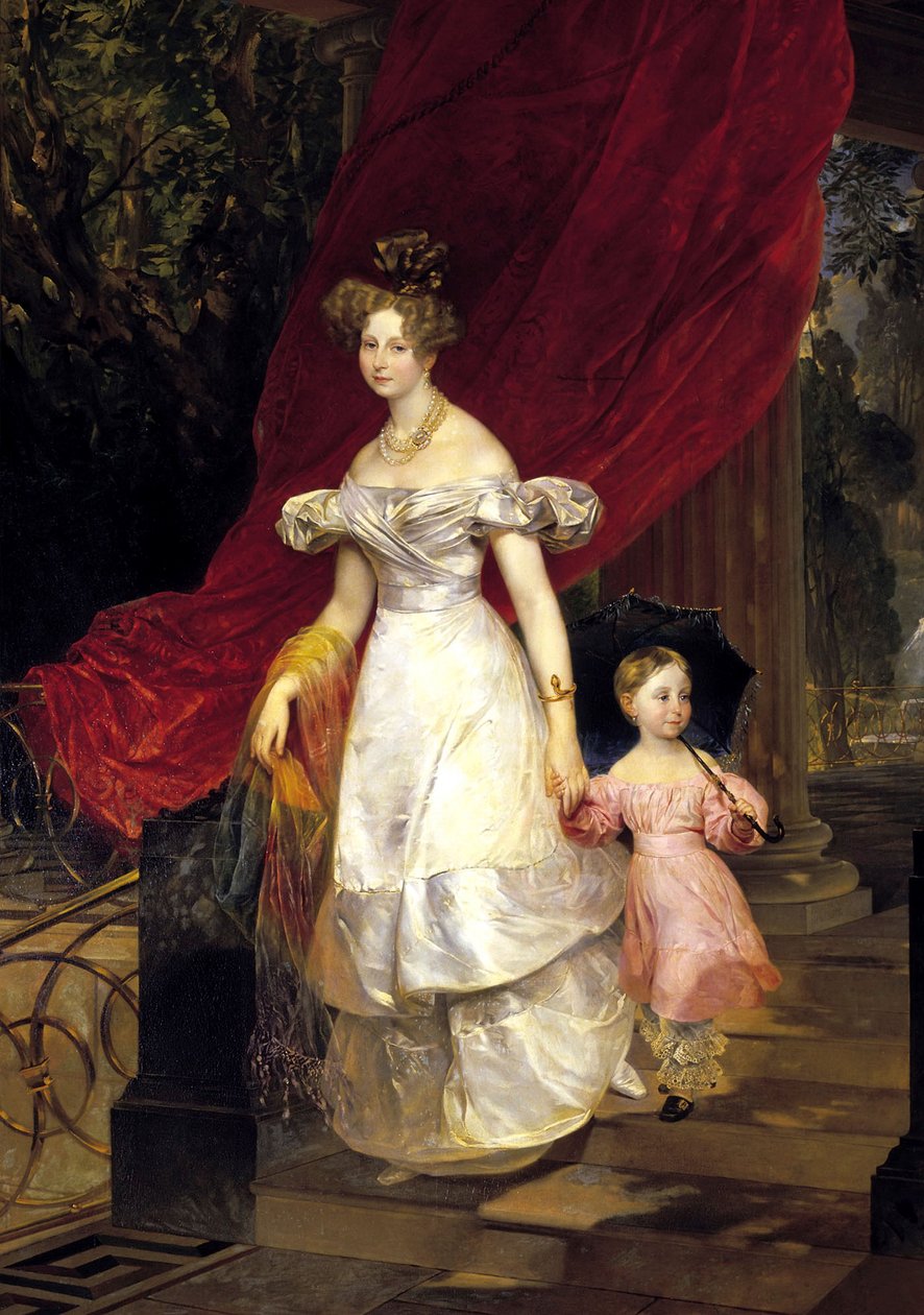 Porträt der Großherzogin Elena Pawlowna von Russland 1807-1873 mit ihrer Tochter Maria, 1830 von Karl Pavlovich Bryullov