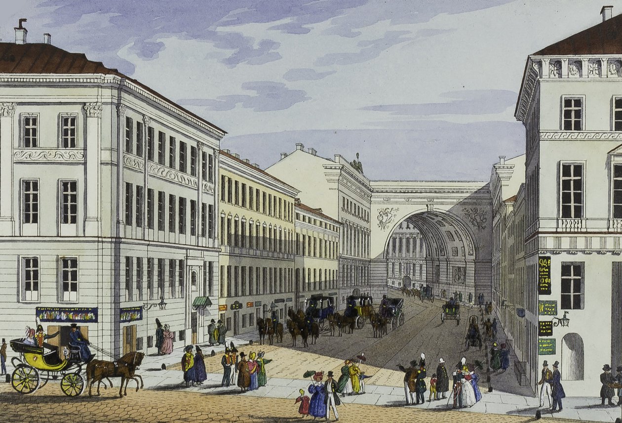 Millionnaya-Straße und Kotomin-Haus in Sankt Petersburg, erste Hälfte des 19. Jahrhunderts von Karl Petrovich Beggrov