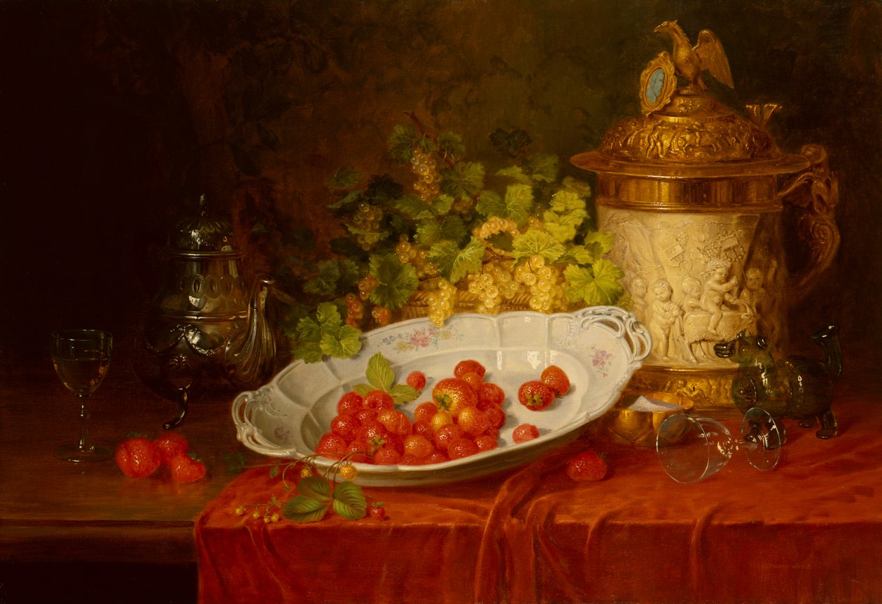 Stillleben mit Erdbeeren und Trauben von Karl Thoma Hofele