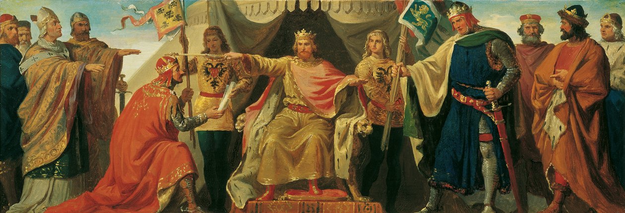 Friedrich Barbarossa belehnt Heinrich Jasomirgott und Heinrich den Löwen von Karl von Blaas