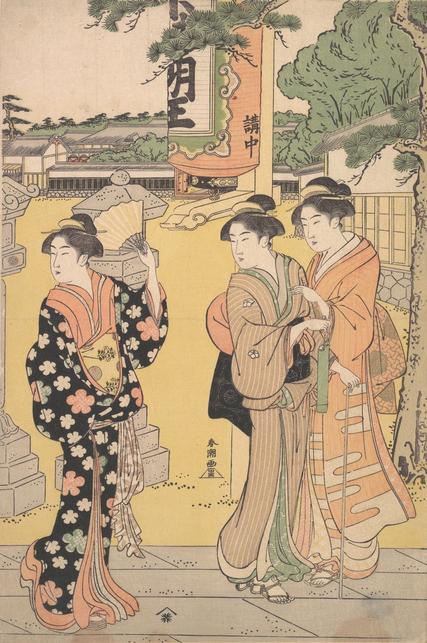 Messebesucher im Gelände eines buddhistischen Tempels, ca. 1789 von Katsukawa Shuncho
