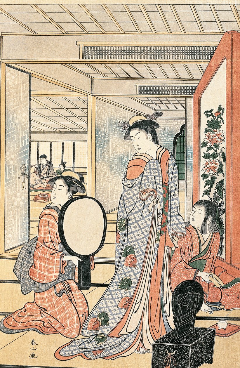 Frau vor dem Spiegel, von Katsukawa Shunsho (1726-1792), Japanische Zivilisation von Katsukawa Shuncho