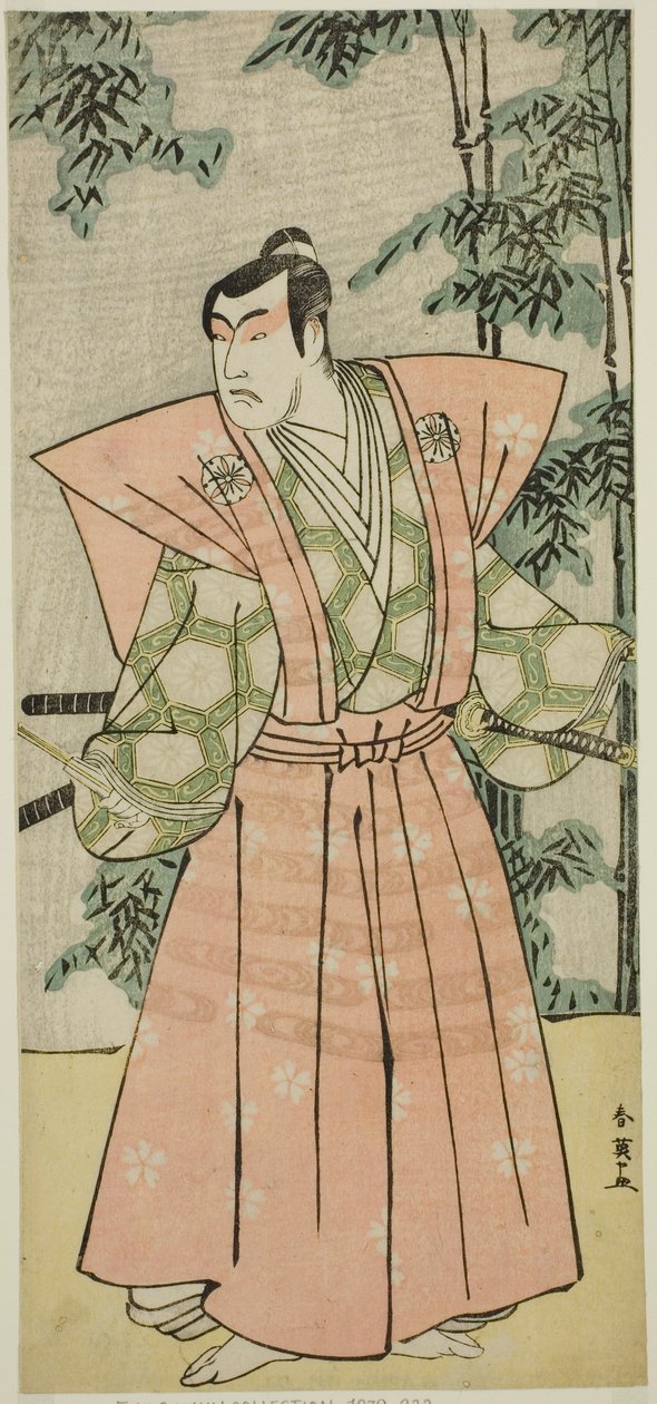 Der Schauspieler Matsumoto Koshiro IV als Hatakeyama Shigetada verkleidet als Honjo Soheiji (?) im Stück Edo no Fuji Wakayagi Soga (?), aufgeführt im Nakamura-Theater (?) im ersten Monat, 1789 (?) von Katsukawa Shun