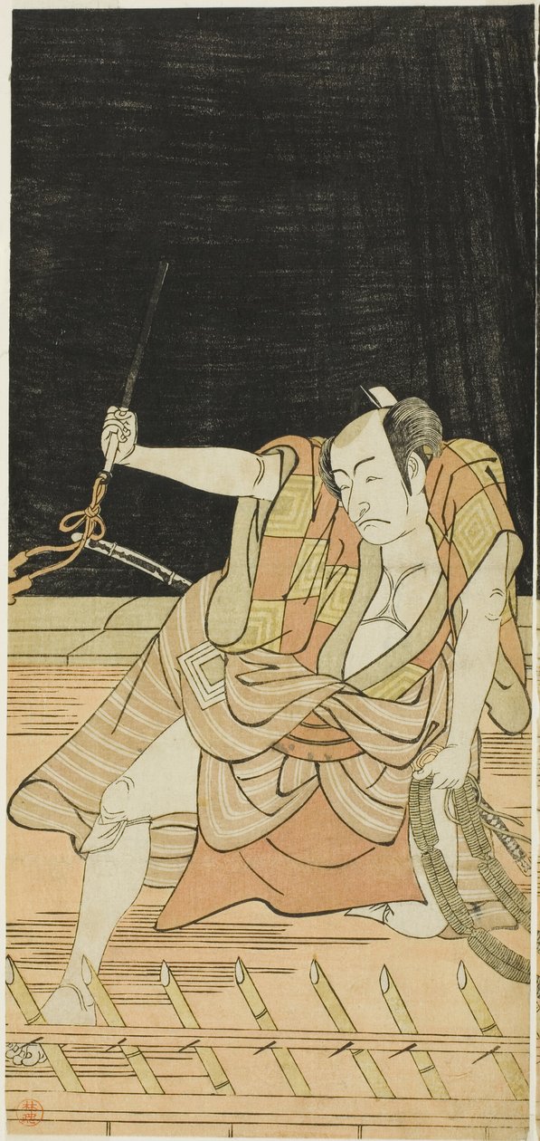 Schauspieler Nakamura Nakazô I als Danshichi Kurobei und Ichikawa Danjûrô V als Issun Tokubei in „Spiegel von Osaka im Sommerfestival“ („Natsu Matsuri Naniwa Kagami“) von Katsukawa Shunkо̄