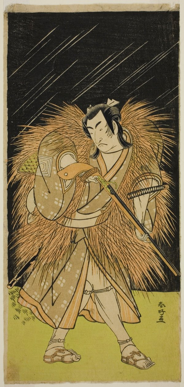 Der Schauspieler Ichikawa Monnosuke II als Hayano Kampei im Stück Kanadehon Chushin Najori no Kura, aufgeführt im Nakamura-Theater im neunten Monat, 1780 von Katsukawa Shunkо̄