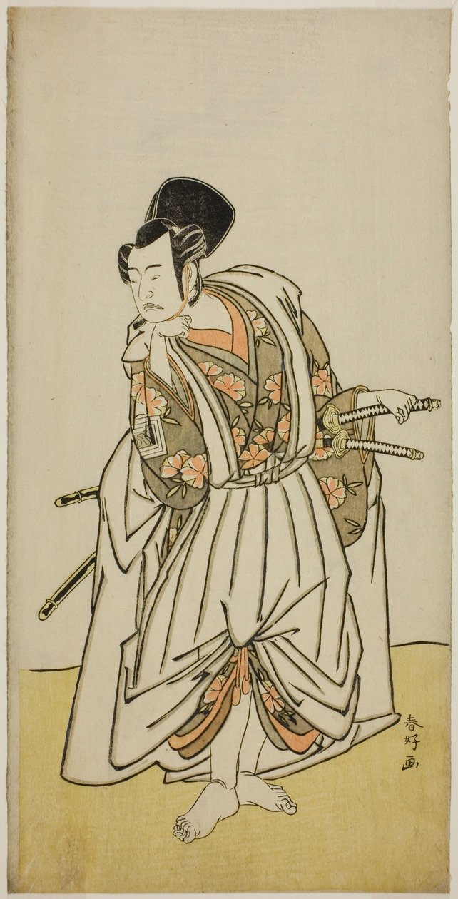 Der Schauspieler Ichikawa Yaozo II als Sakura-maru im Stück Sugawara Denju Tenarai Kagami, aufgeführt im Ichimura Theater im siebten Monat, 1776 von Katsukawa Shunkо̄