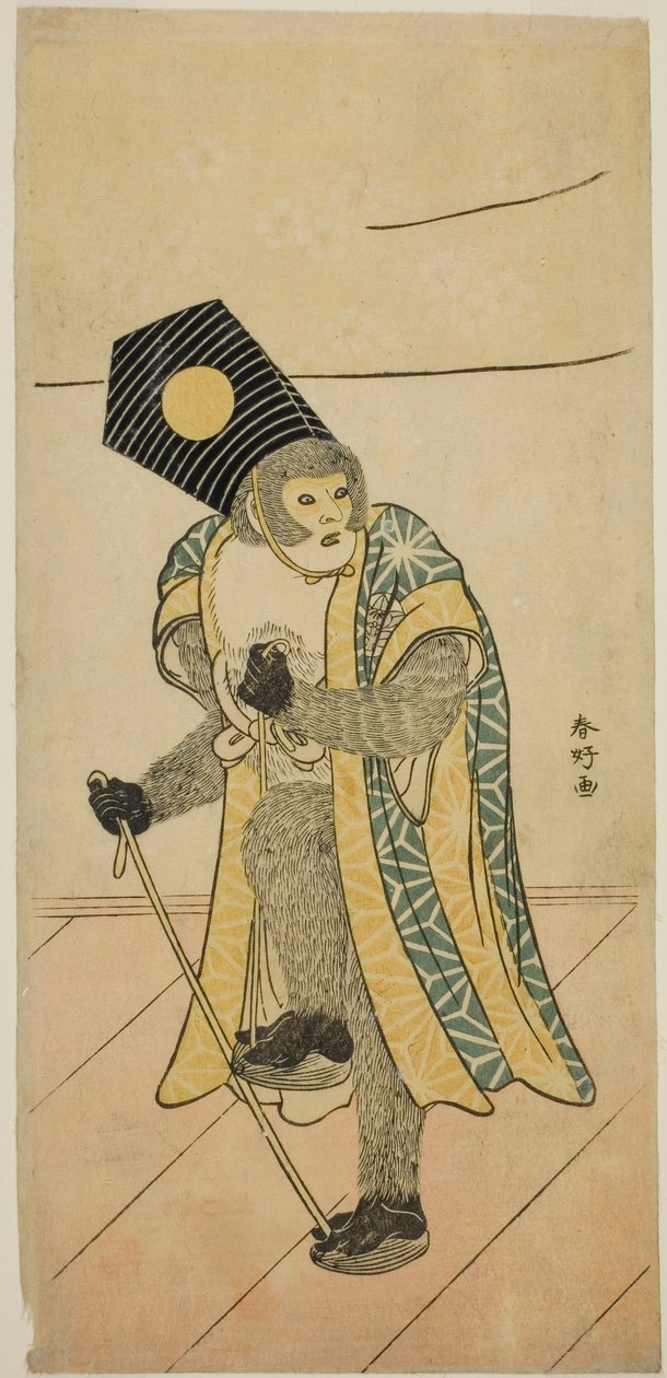 Der Schauspieler Ichimura Uzaemon IX als Affe im Stück Mitsu Ningyo Yayoi no Hinagata, aufgeführt im Nakamura-Theater im zweiten Monat, 1785 von Katsukawa Shunkо̄