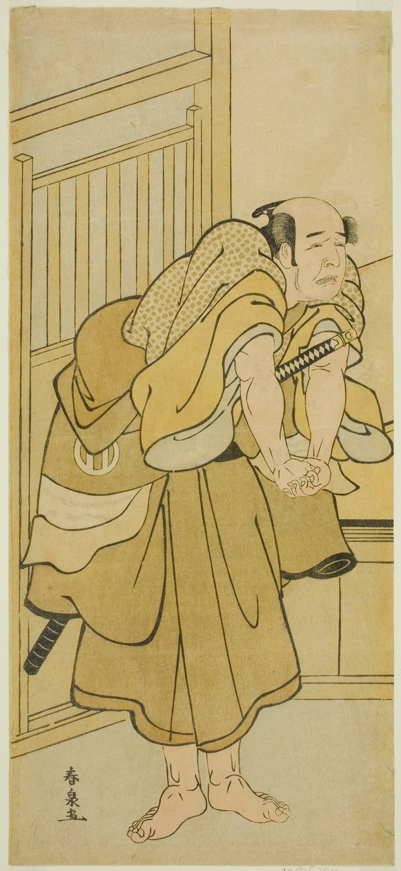Der Schauspieler Asao Tamejuro I als betrunkener Gotobei im Stück Yoshitsune Koshigoe Jo, aufgeführt im Ichimura-Theater im neunten Monat, 1790 von Katsukawa Shunsen