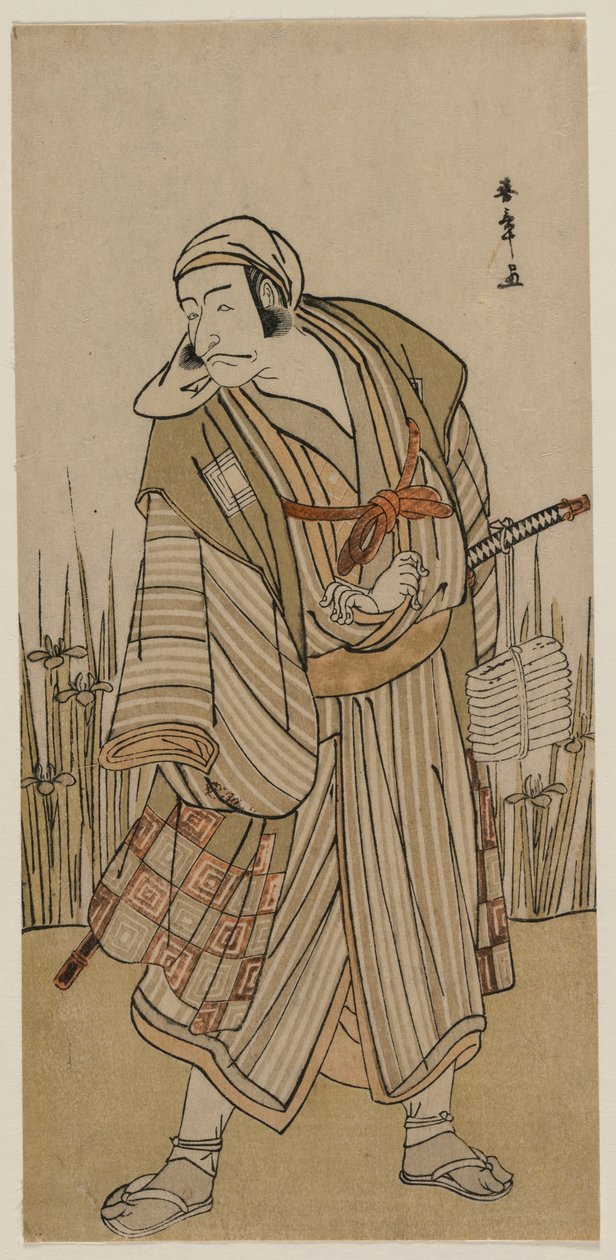 Ichikawa Danjuro V als Reisender neben einem Büschel Iris, ca. 1780 von Katsukawa Shunsho