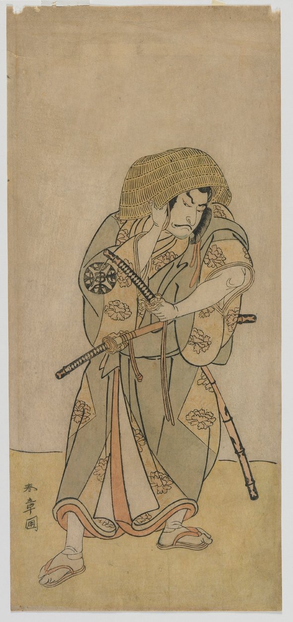 Kabuki-Schauspieler Nakamura Nakazo I als verkleideter Samurai, Edo-Periode, mittlere 1770er Jahre von Katsukawa Shunsho