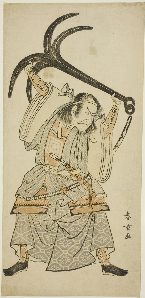 Der Schauspieler Ichikawa Danjuro IV als Taira no Tomomori verkleidet als Tokaiya Gimpei in der Szene „Tomomori mit dem Anker (Ikari Tomomori)“ im Stück „Yoshitsunes Tausend Kirschbäume (Yoshitsune Sembon-zakura)“ von Katsukawa Shunsho