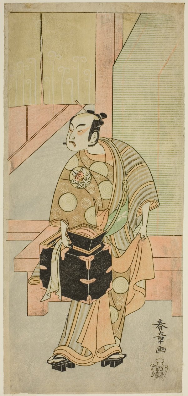 Der Schauspieler Ichimura Uzaemon IX als Friseur Komagata Ikkaku im Stück Fuji no Yuki Kaikei Soga, aufgeführt im Ichimura Theater im ersten Monat, 1770 von Katsukawa Shunsho